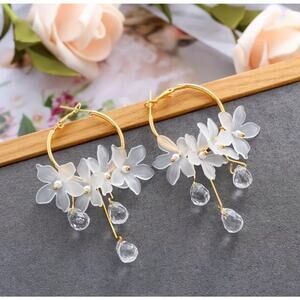 Fairycore Fairy Flower Tassel Hoop Earrings, Elegant Floral Petal Earrings
